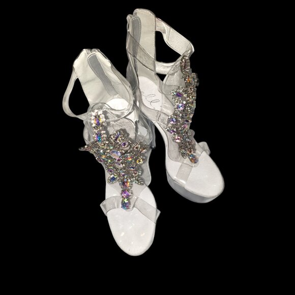 Size 7 jeweled platform dancer heels - Picture 2 of 4